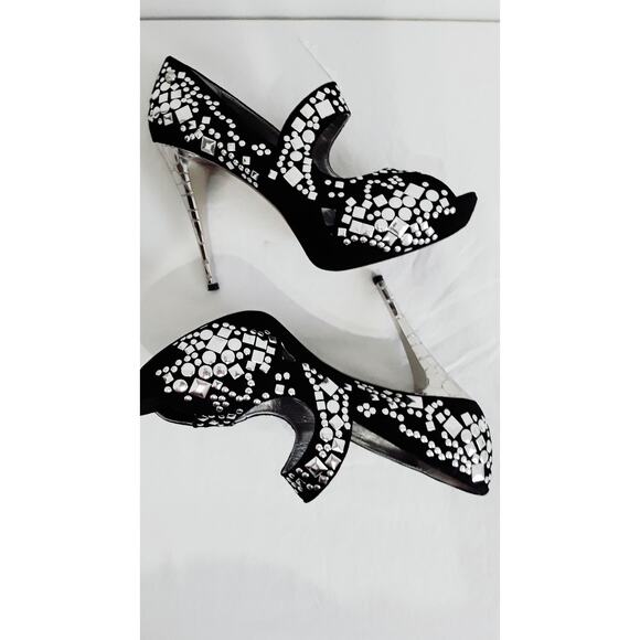 Just Cavalli SZ 37 Roberto Cavalli Black Shoes Suede Studded Platform Heels